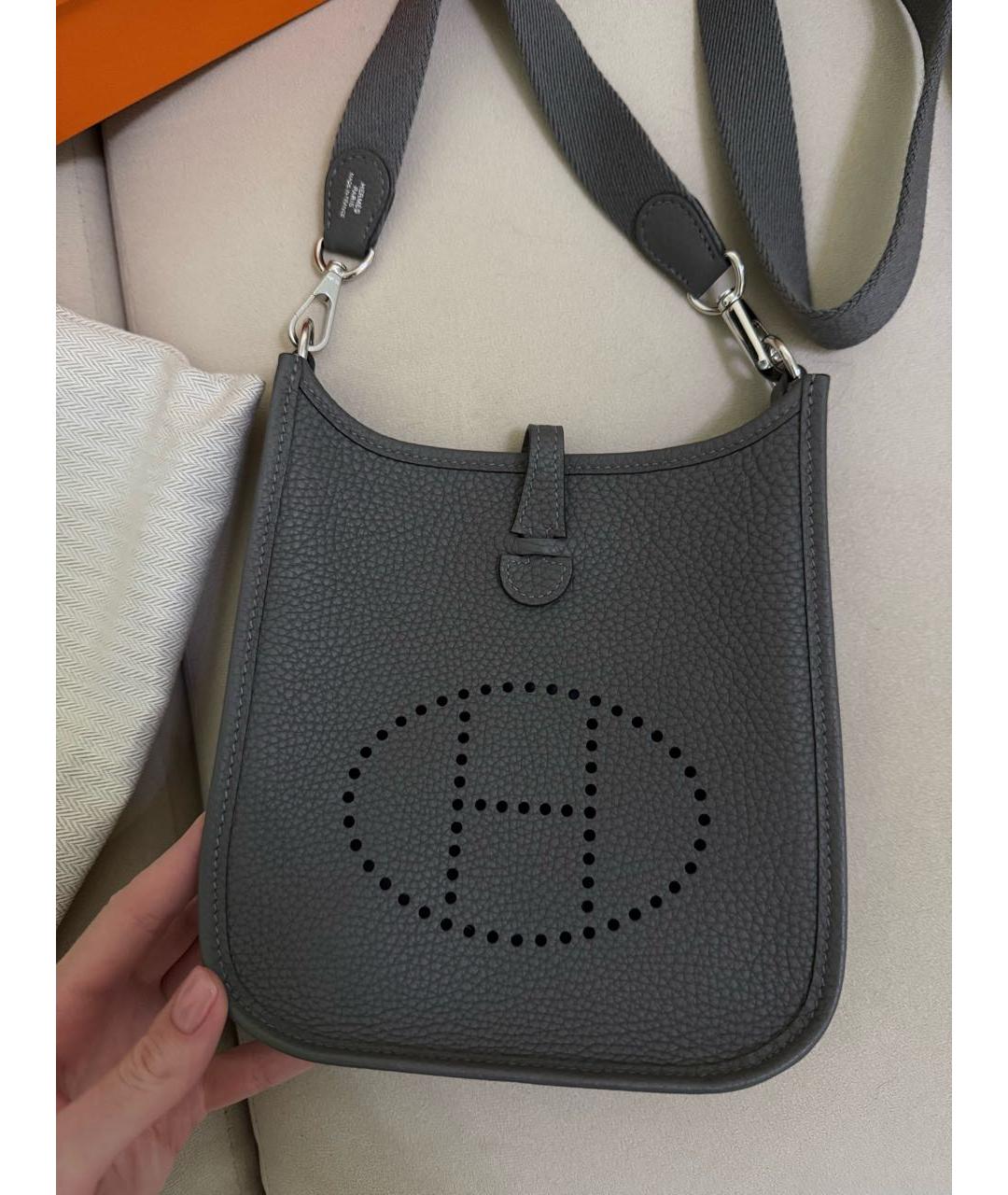HERMES Серая кожаная сумка через плечо, фото 7