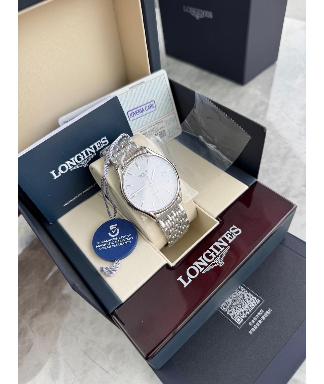 LONGINES Белые стальные часы, фото 8
