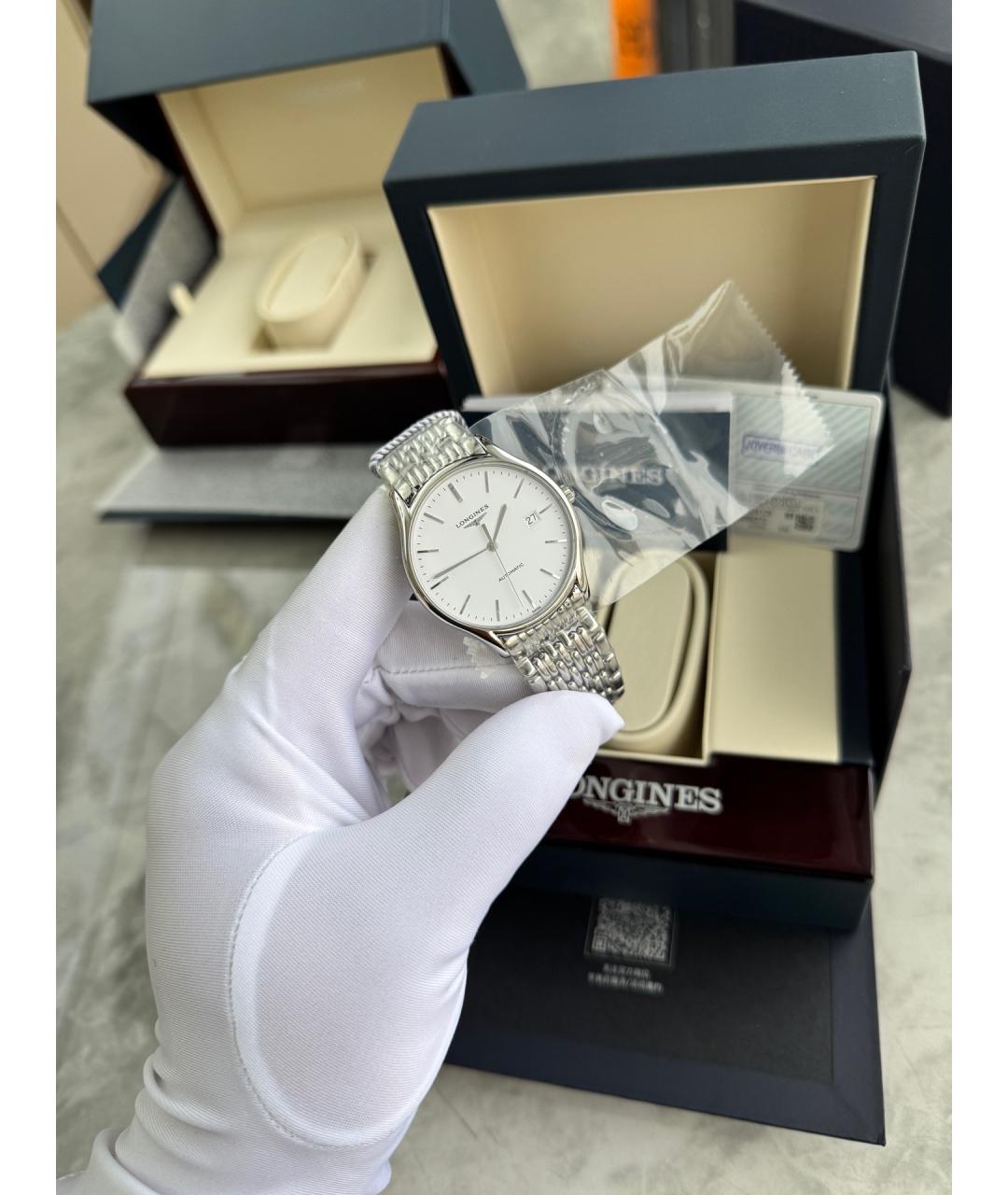 LONGINES Белые стальные часы, фото 7