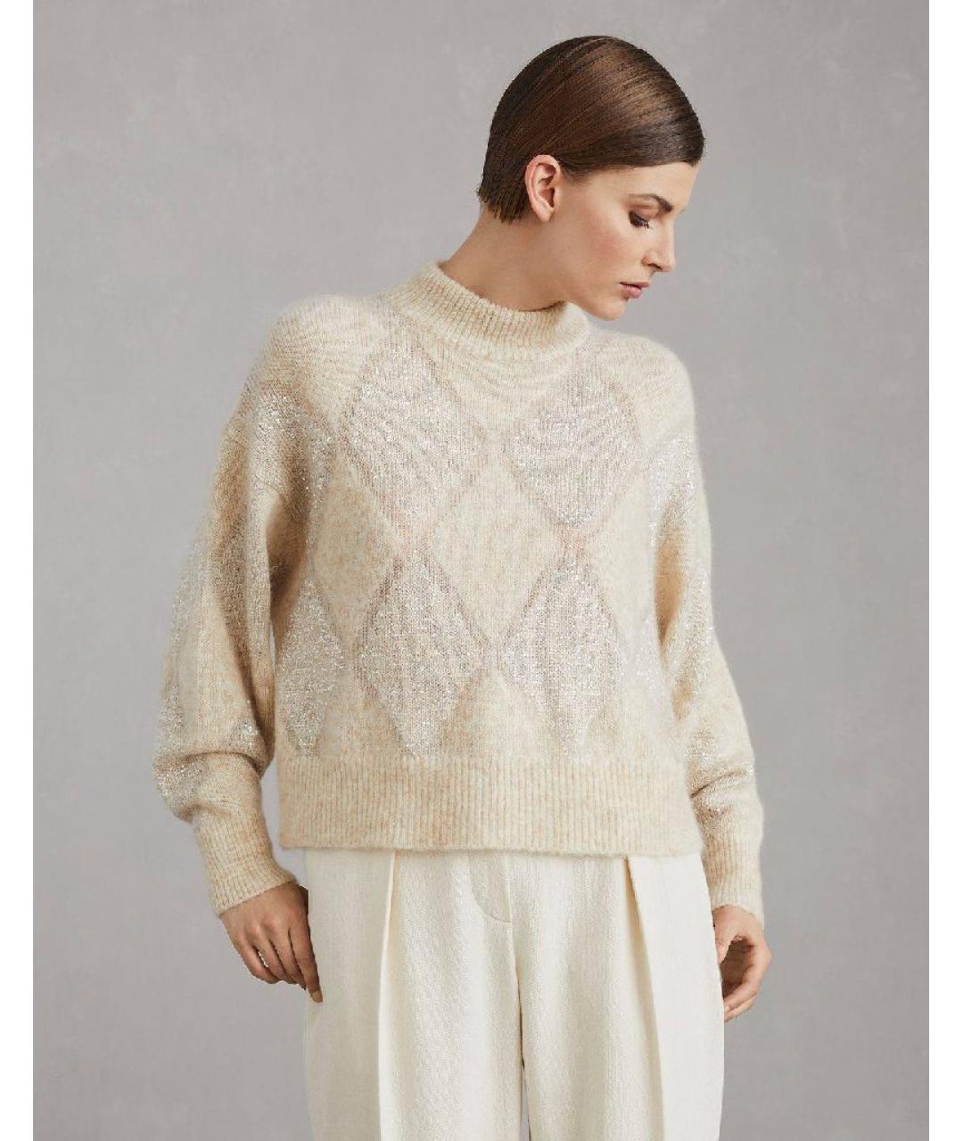BRUNELLO CUCINELLI Бежевый шерстяной джемпер / свитер, фото 4