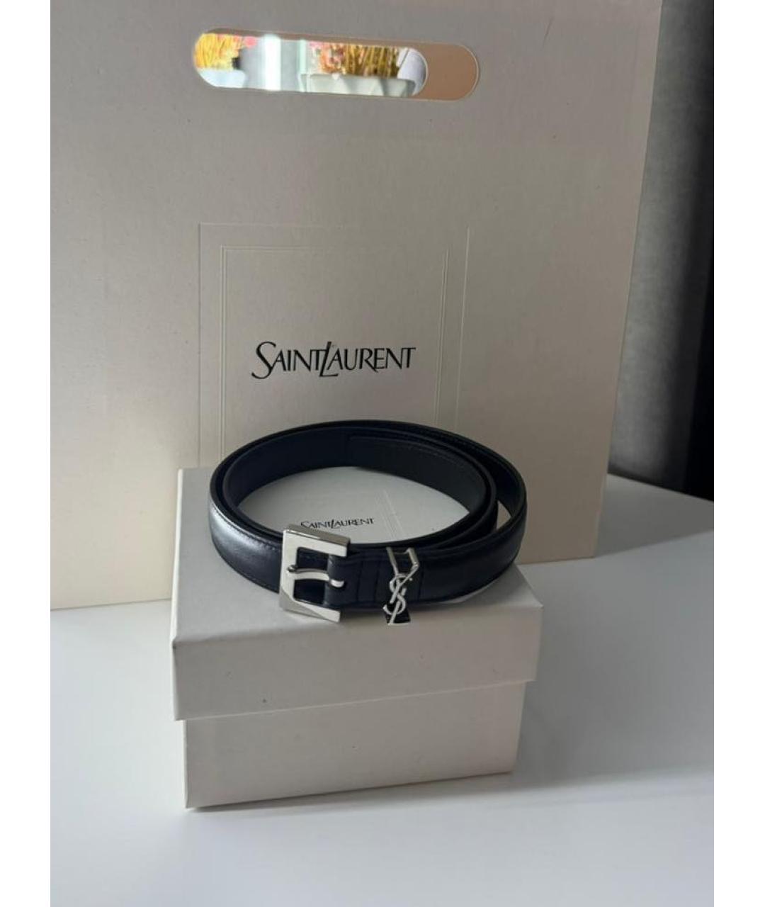 SAINT LAURENT Черный кожаный ремень, фото 3