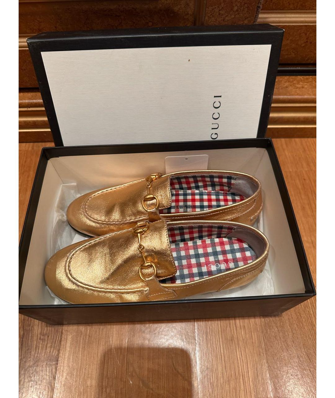 GUCCI Золотые кожаные лоферы и мокасины, фото 6