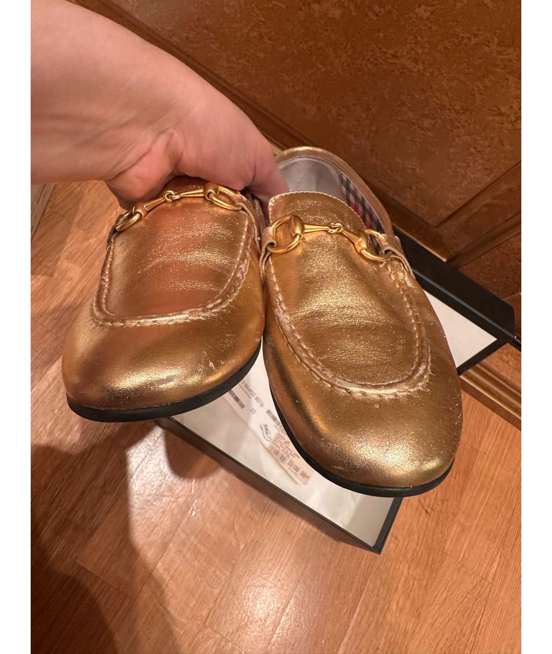 GUCCI Золотые кожаные лоферы и мокасины, фото 8