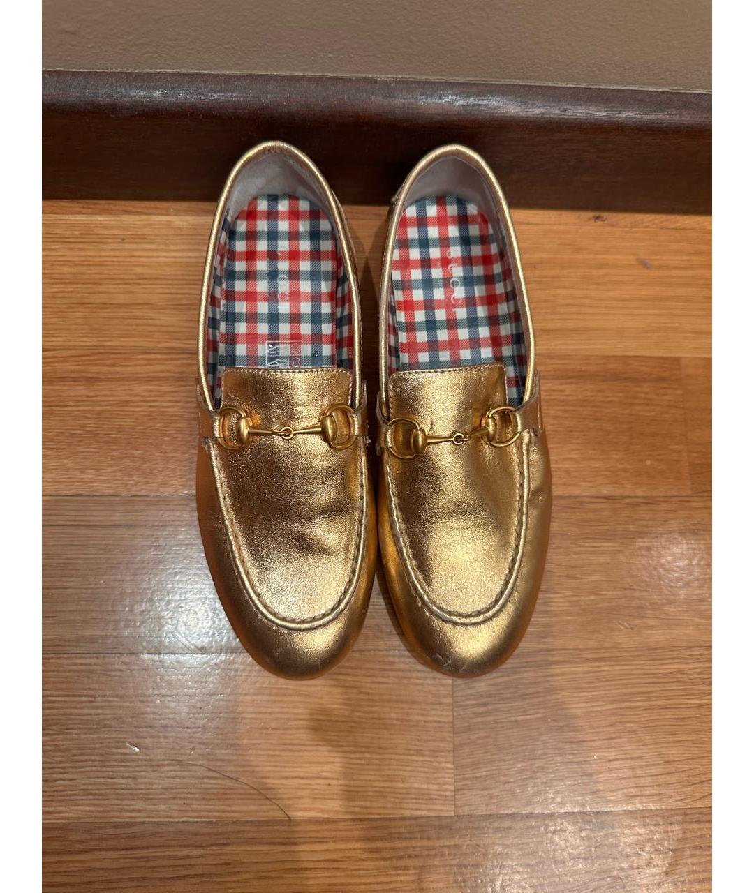 GUCCI Золотые кожаные лоферы и мокасины, фото 3