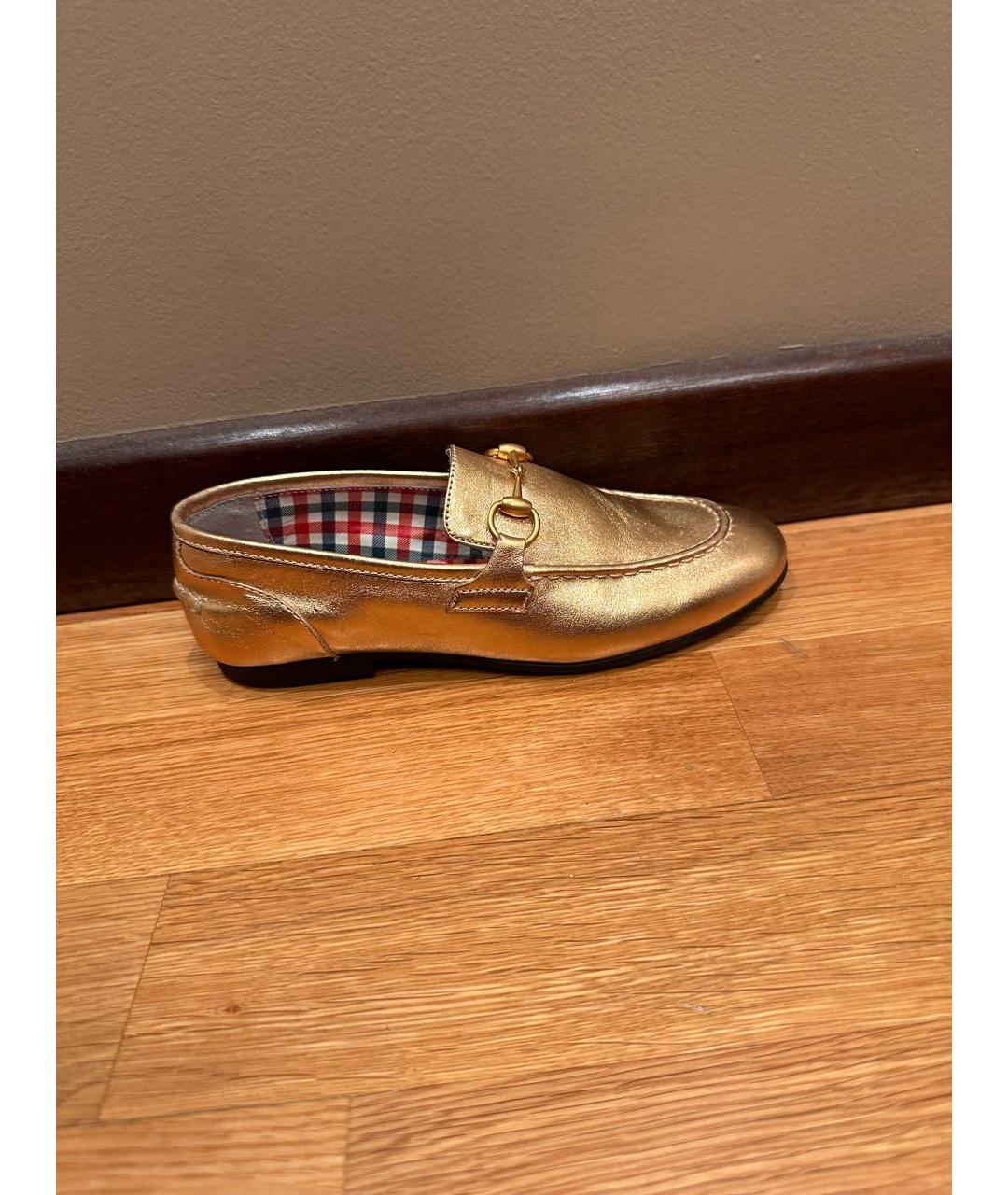 GUCCI Золотые кожаные лоферы и мокасины, фото 9