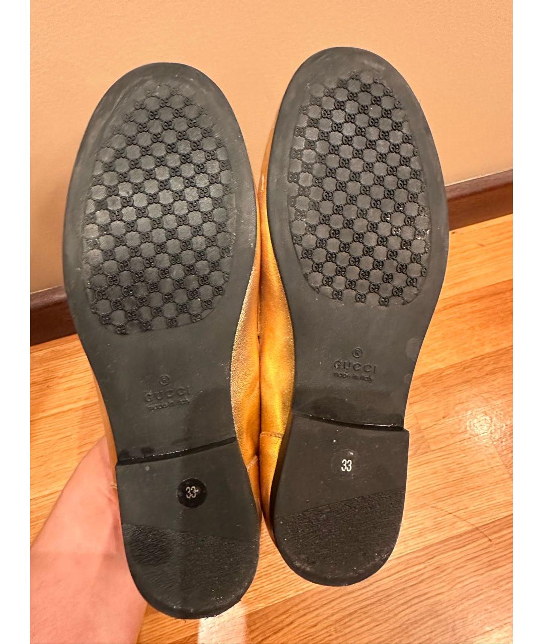 GUCCI Золотые кожаные лоферы и мокасины, фото 5