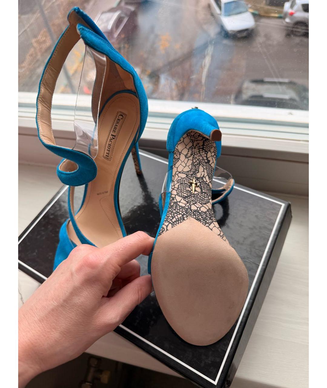 CESARE PACIOTTI Бирюзовые замшевые босоножки, фото 4