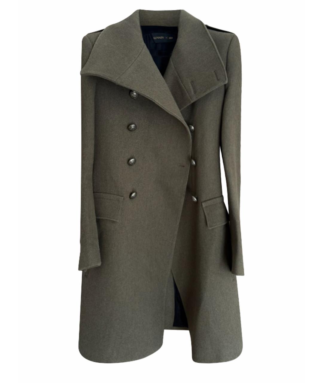 BALMAIN Хаки шерстяное пальто, фото 1