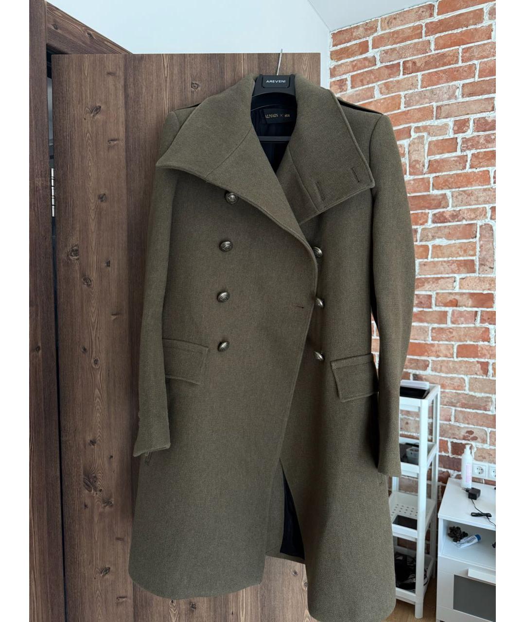 BALMAIN Хаки шерстяное пальто, фото 5