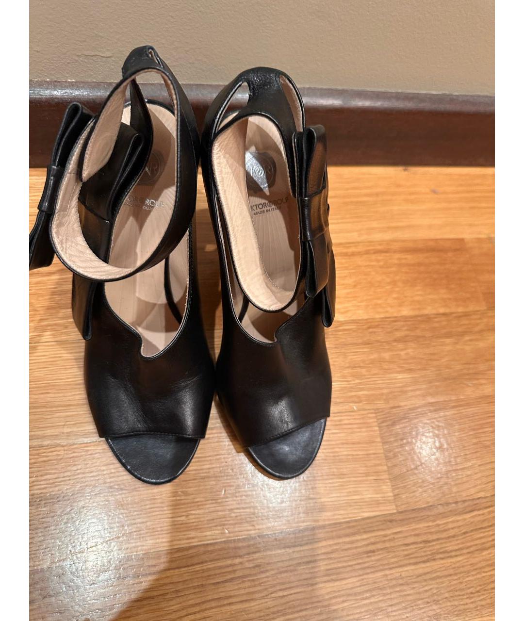 VICTOR AND ROLF Черные кожаные босоножки, фото 4