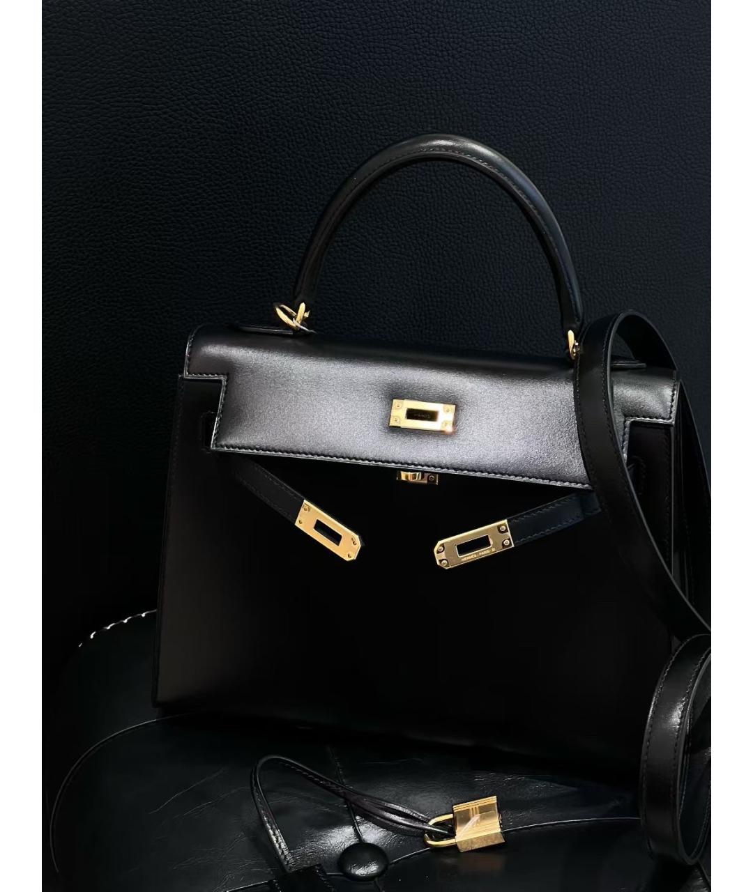 HERMES Черная кожаная сумка с короткими ручками, фото 2