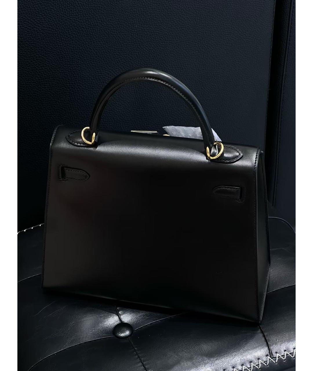 HERMES Черная кожаная сумка с короткими ручками, фото 4
