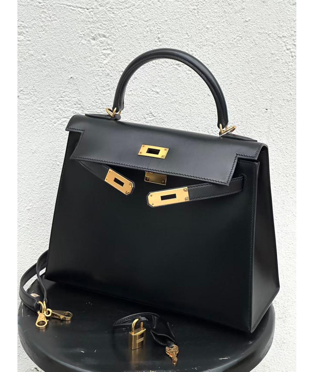 HERMES Черная кожаная сумка с короткими ручками, фото 5