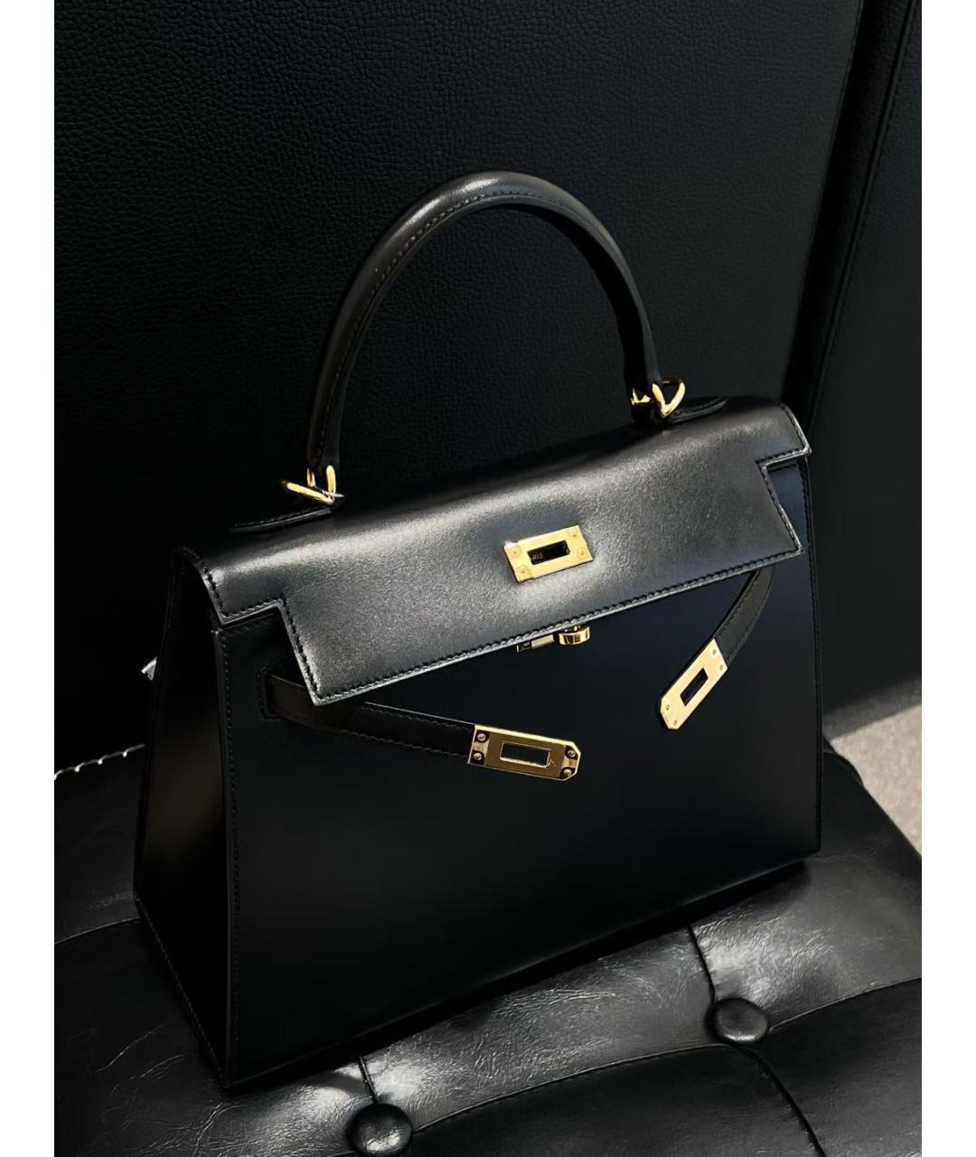 HERMES Черная кожаная сумка с короткими ручками, фото 3