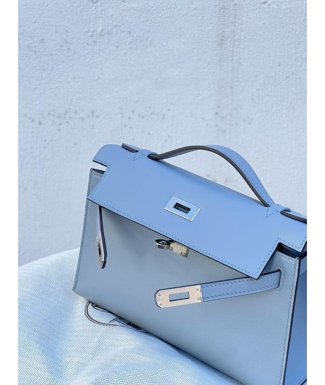 HERMES Голубая кожаная сумка тоут, фото 3