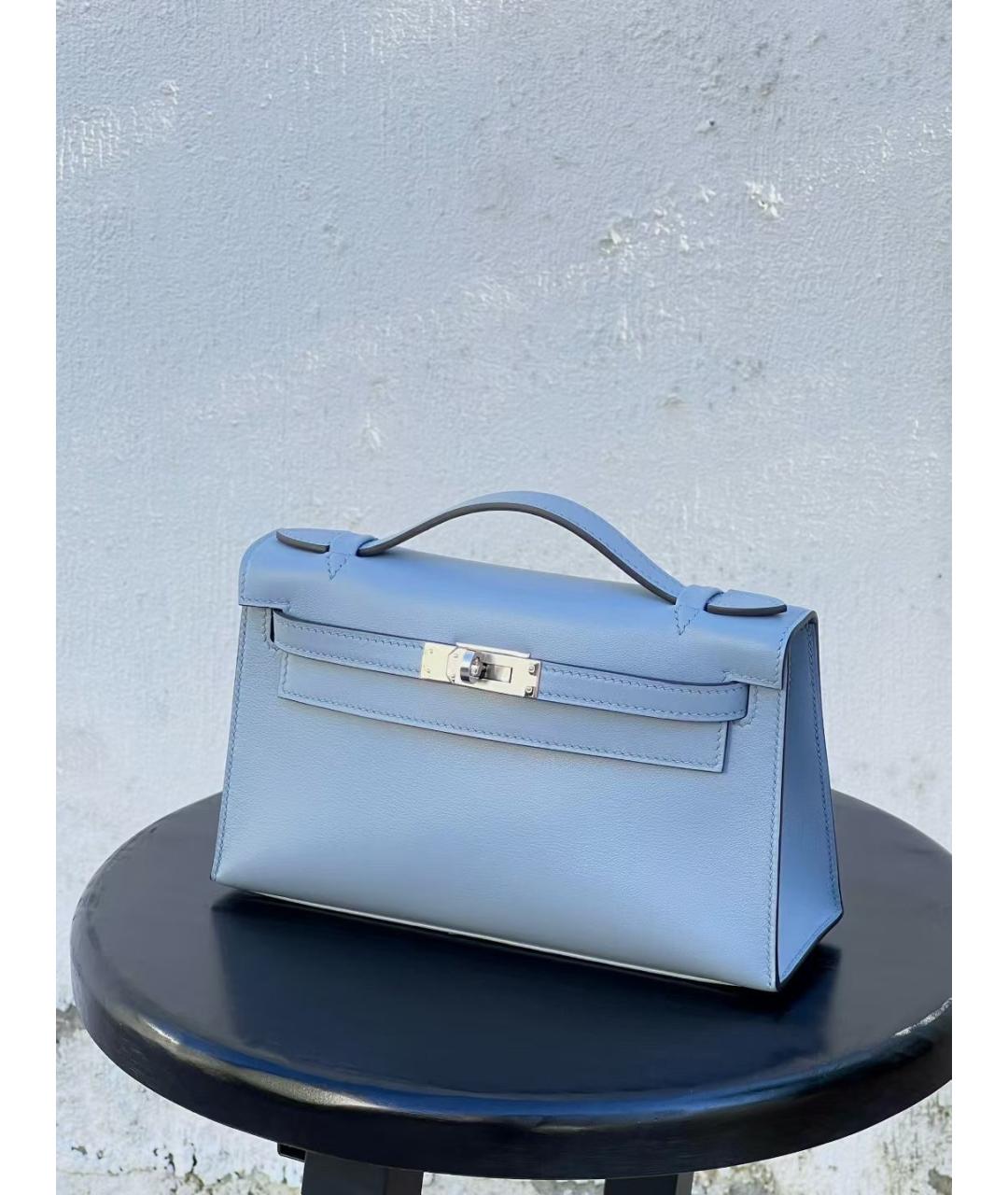 HERMES Голубая кожаная сумка тоут, фото 4