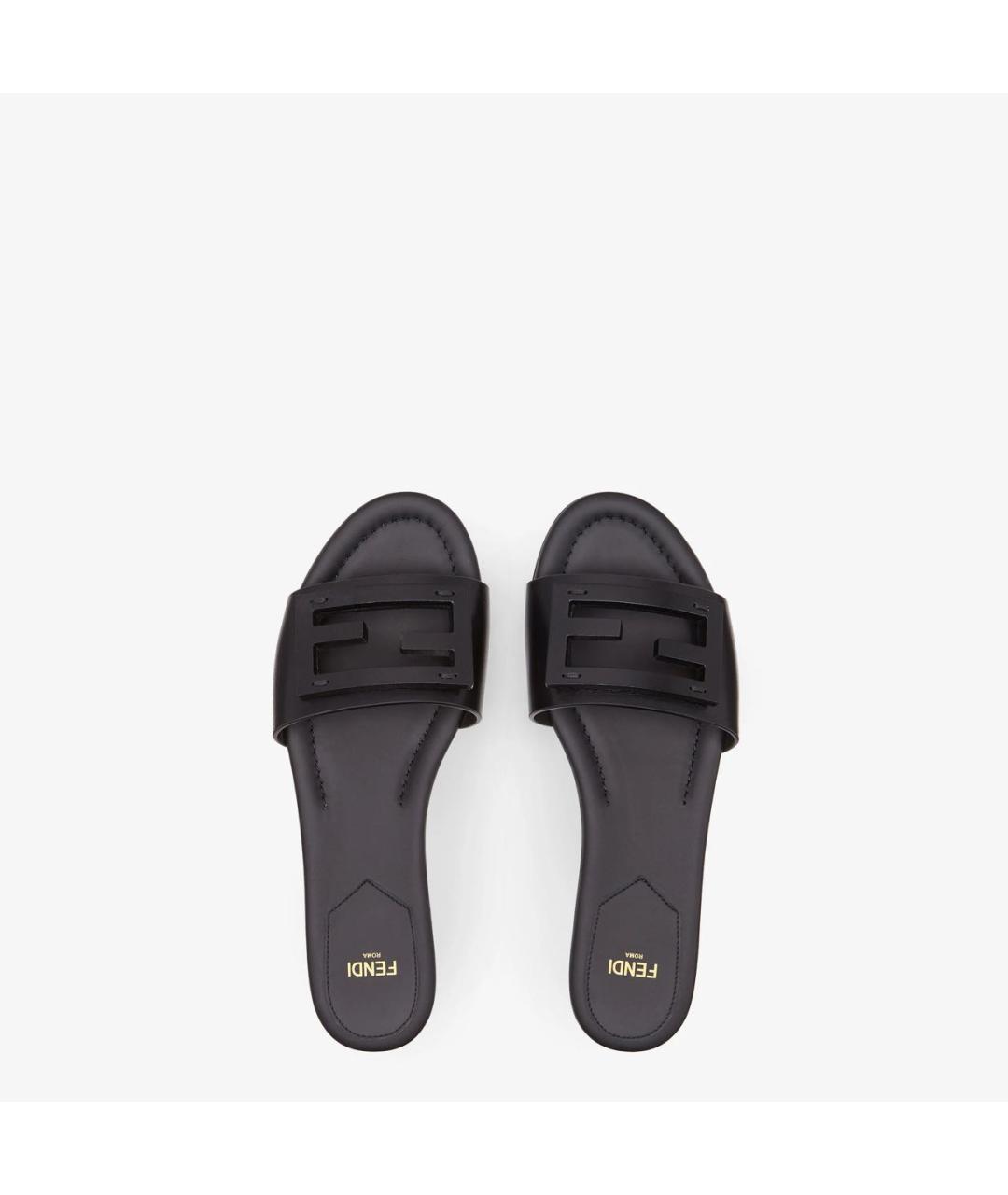 FENDI Черные кожаные шлепанцы, фото 3