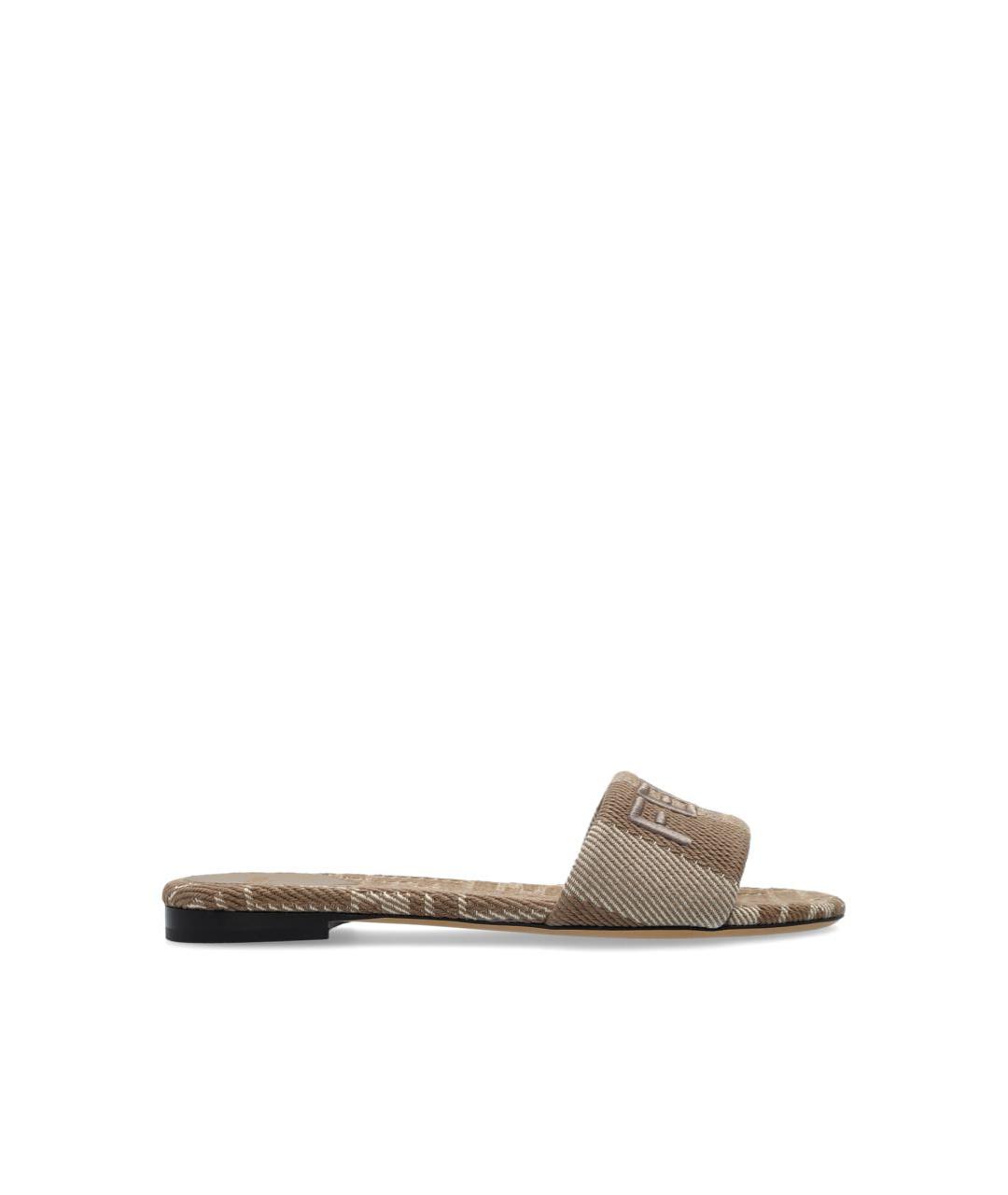 FENDI Бежевые текстильные шлепанцы, фото 1