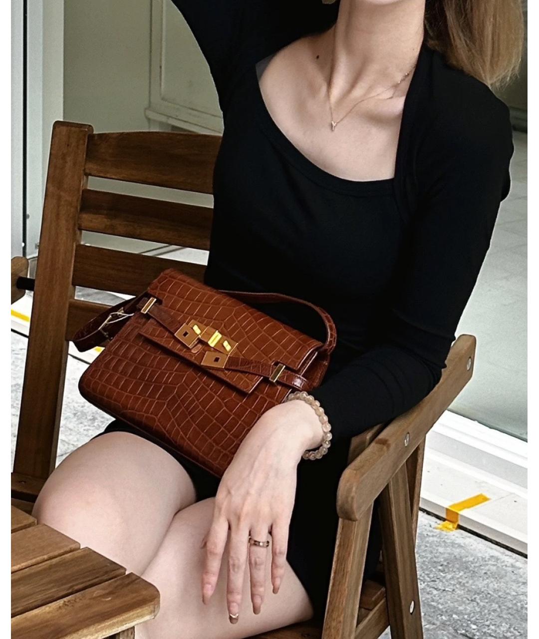 SAINT LAURENT Коричневая кожаная сумка через плечо, фото 7