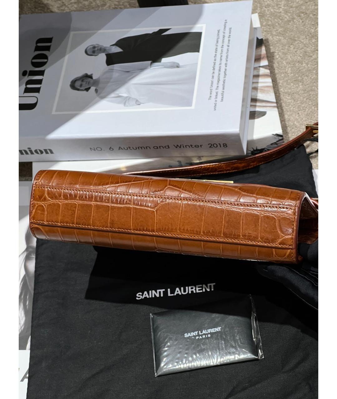 SAINT LAURENT Коричневая кожаная сумка через плечо, фото 5