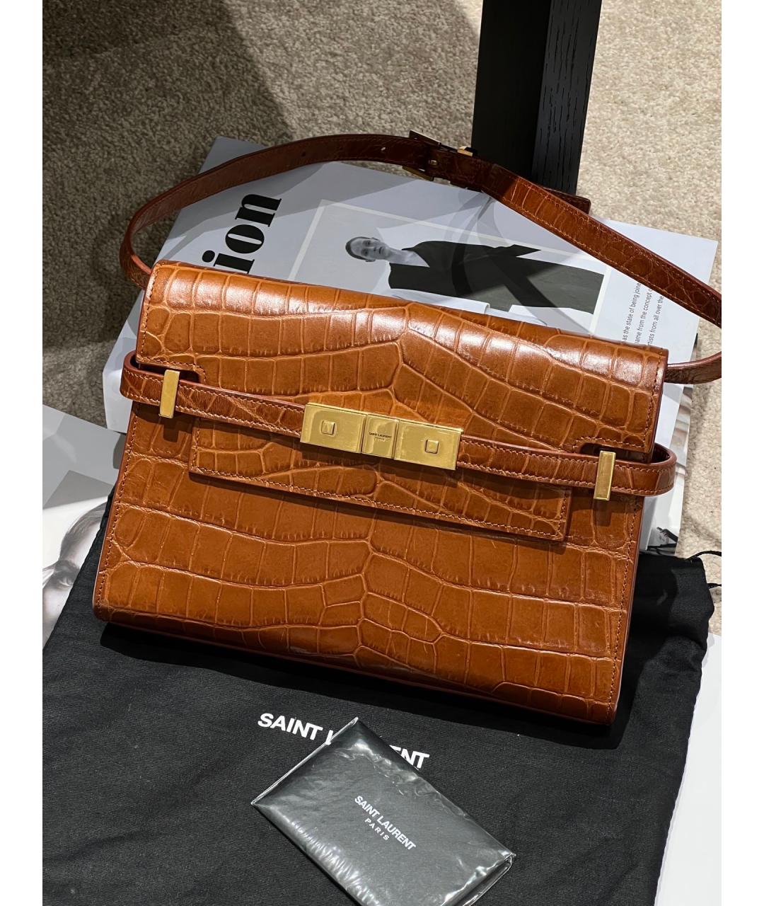 SAINT LAURENT Коричневая кожаная сумка через плечо, фото 9