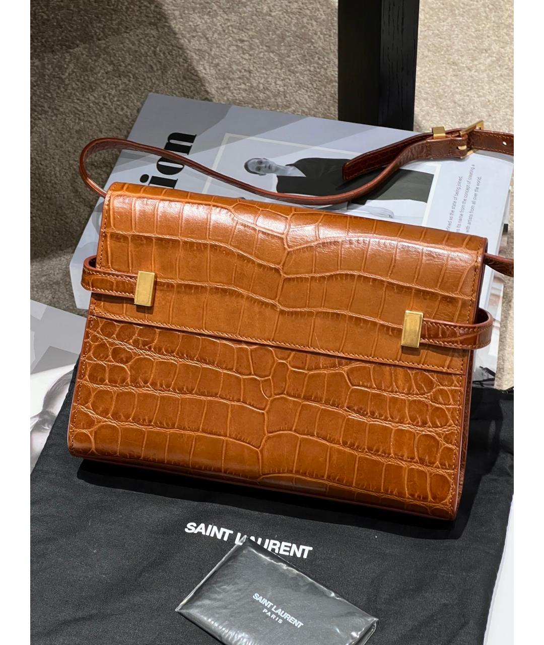 SAINT LAURENT Коричневая кожаная сумка через плечо, фото 2