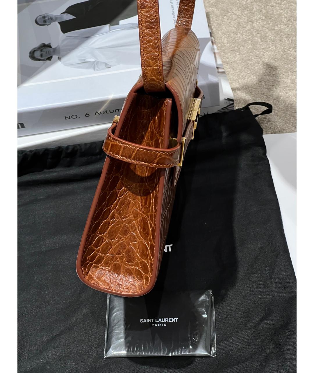 SAINT LAURENT Коричневая кожаная сумка через плечо, фото 4