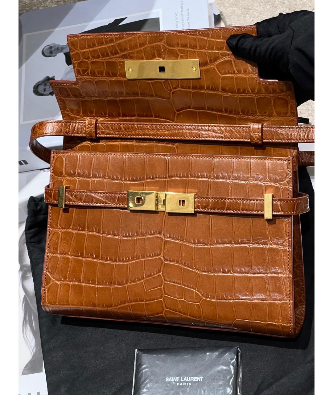 SAINT LAURENT Коричневая кожаная сумка через плечо, фото 6