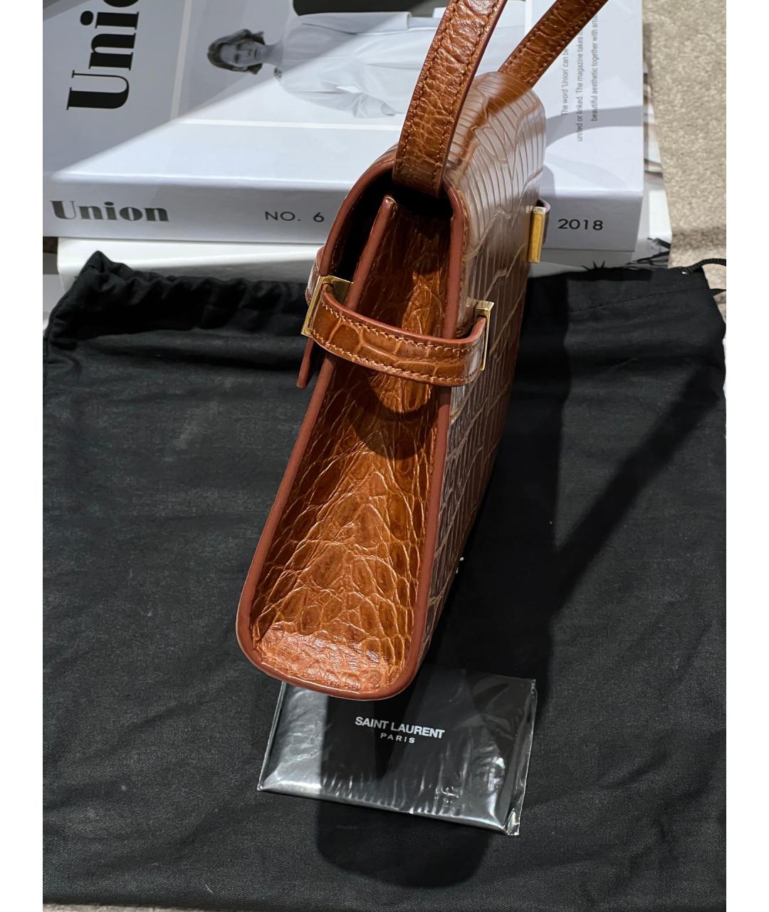 SAINT LAURENT Коричневая кожаная сумка через плечо, фото 3
