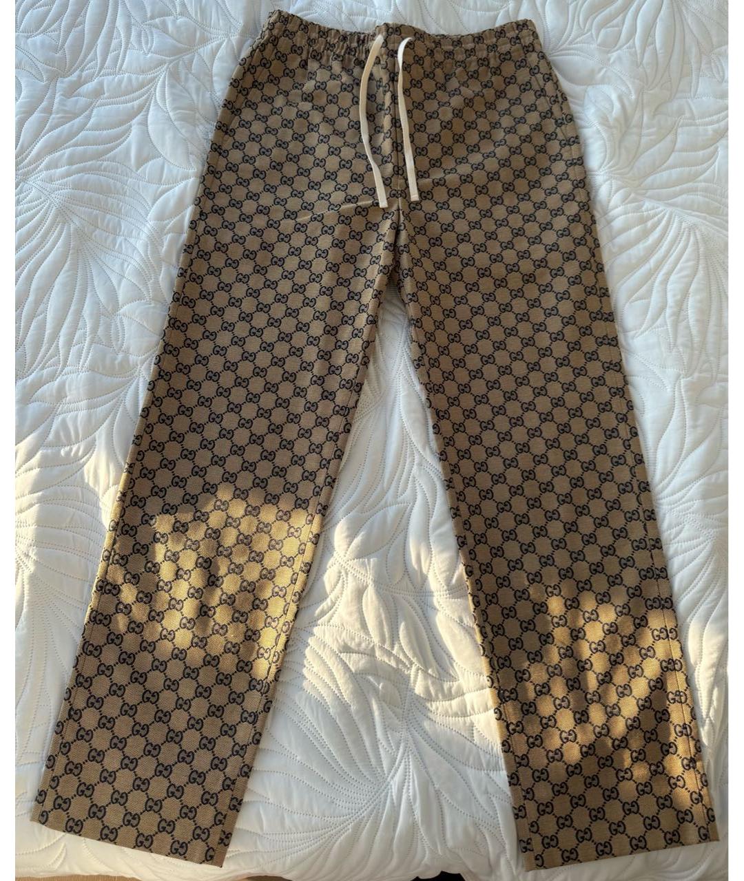 GUCCI Бежевые хлопковые классические брюки, фото 3