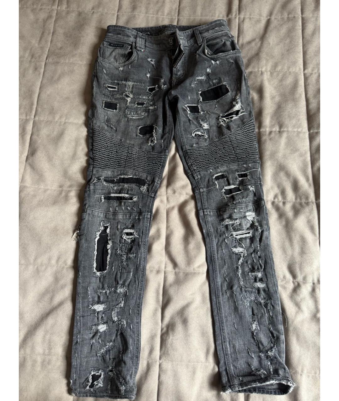 PHILIPP PLEIN Антрацитовые хлопко-эластановые джинсы скинни, фото 5