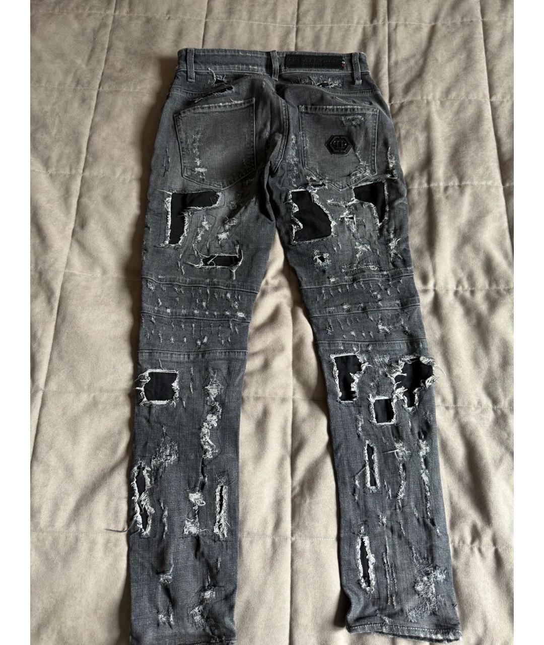 PHILIPP PLEIN Антрацитовые хлопко-эластановые джинсы скинни, фото 2