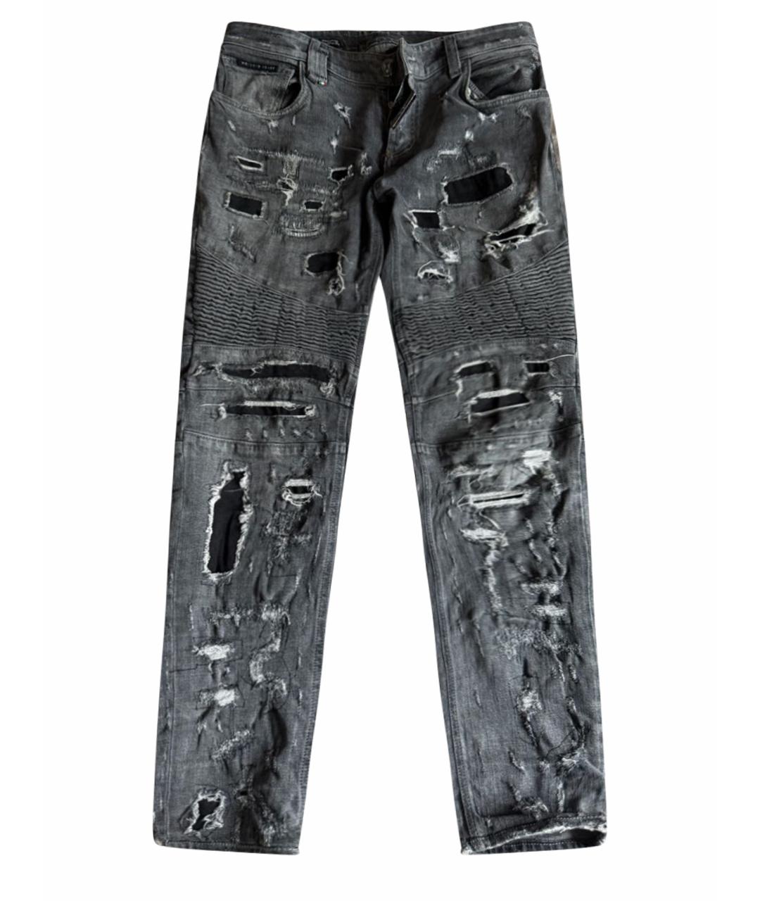 PHILIPP PLEIN Антрацитовые хлопко-эластановые джинсы скинни, фото 1