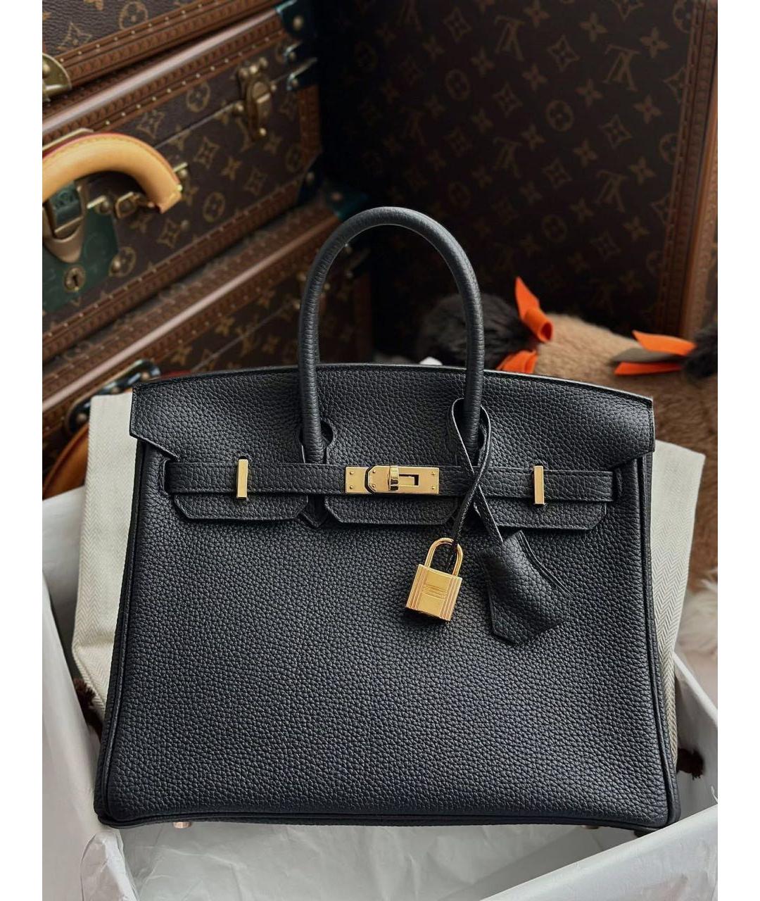 HERMES Черная кожаная сумка тоут, фото 5