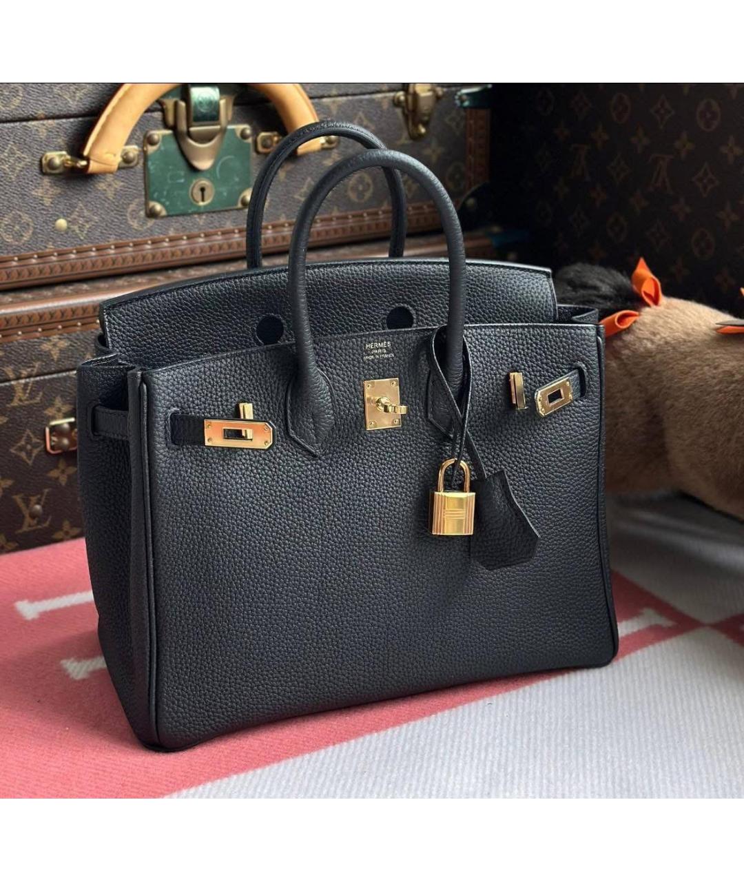 HERMES Черная кожаная сумка тоут, фото 4