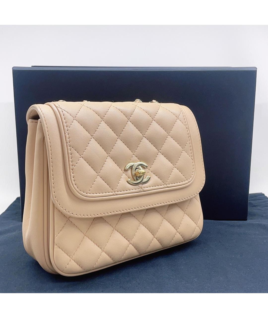 CHANEL Бежевая кожаная сумка через плечо, фото 4