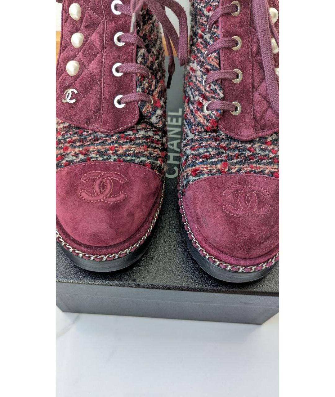 CHANEL Бордовые замшевые ботинки, фото 6