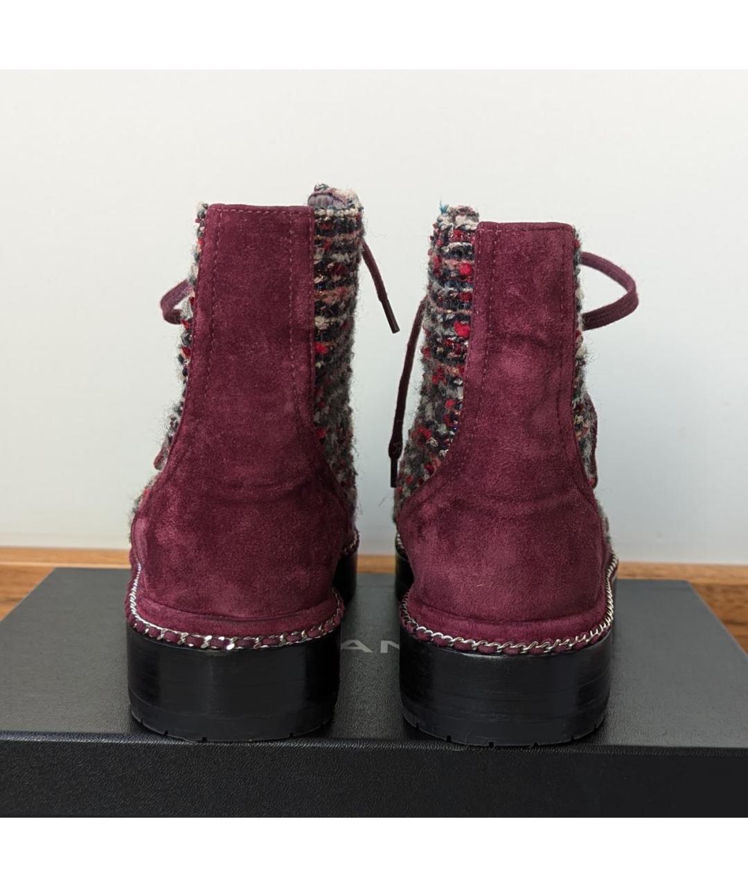 CHANEL Бордовые замшевые ботинки, фото 4