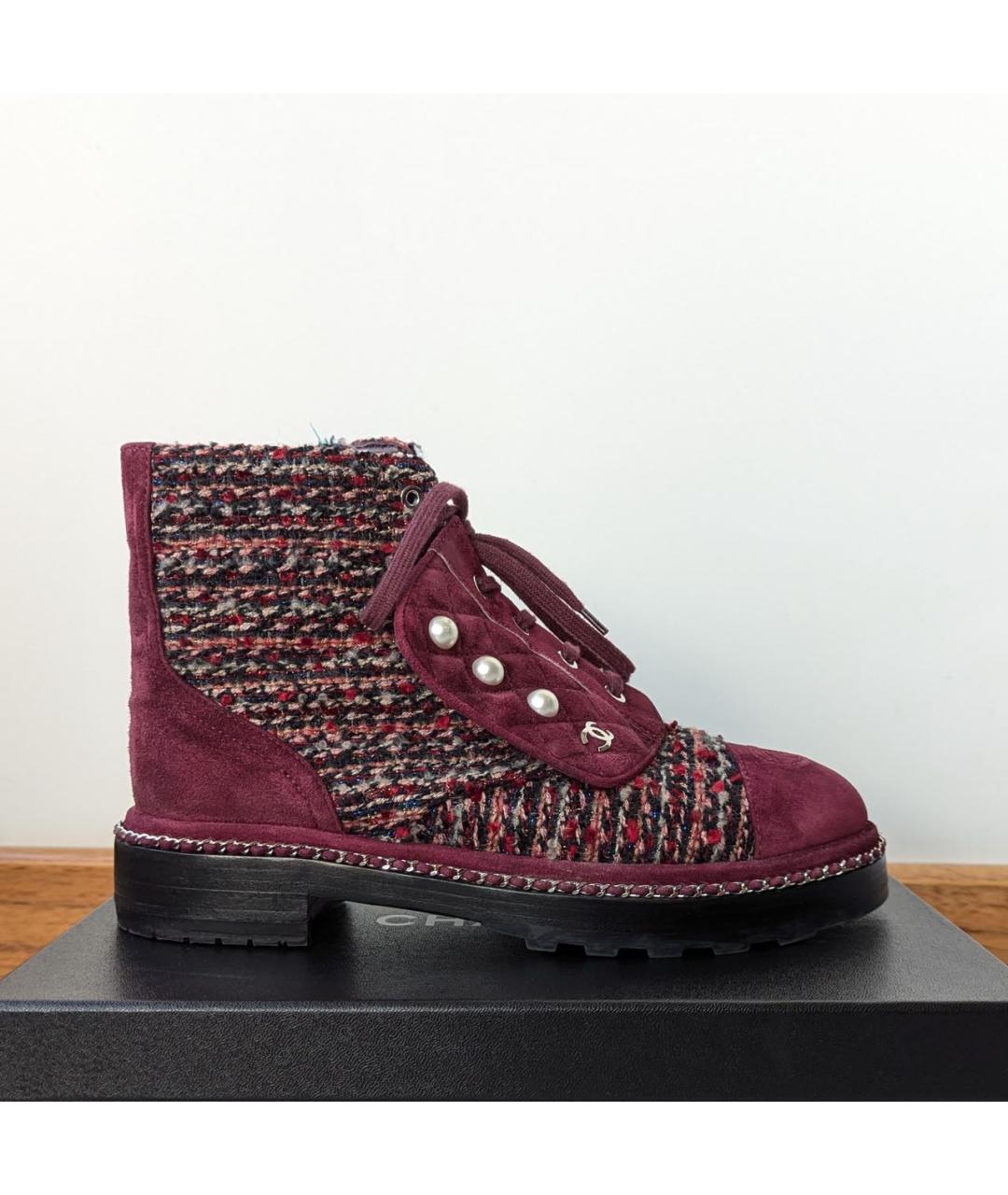 CHANEL Бордовые замшевые ботинки, фото 8