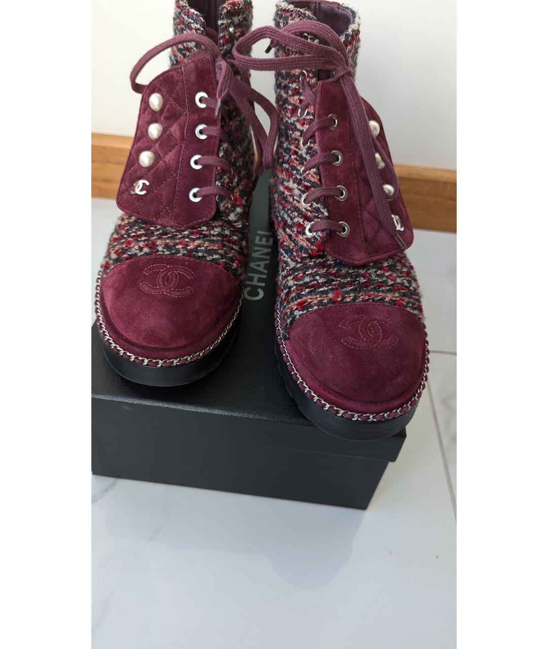 CHANEL Бордовые замшевые ботинки, фото 7