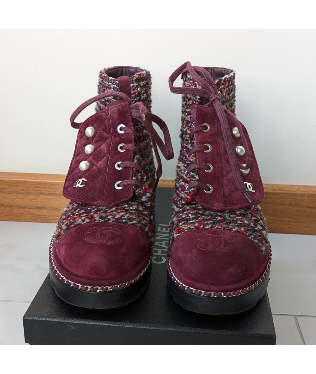 CHANEL Бордовые замшевые ботинки, фото 2