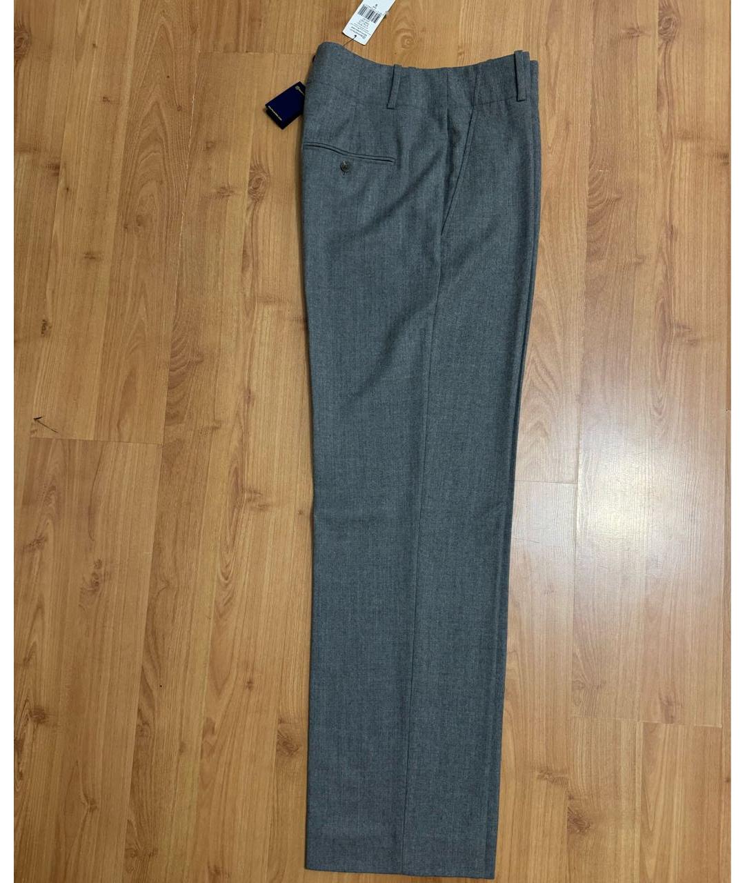 POLO RALPH LAUREN Серые шерстяные прямые брюки, фото 2