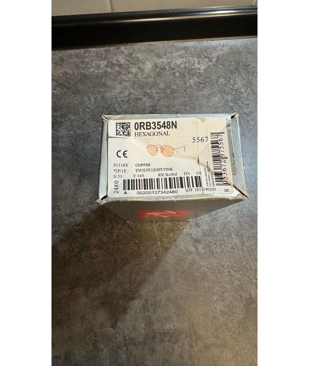 RAY BAN Розовые металлические солнцезащитные очки, фото 8