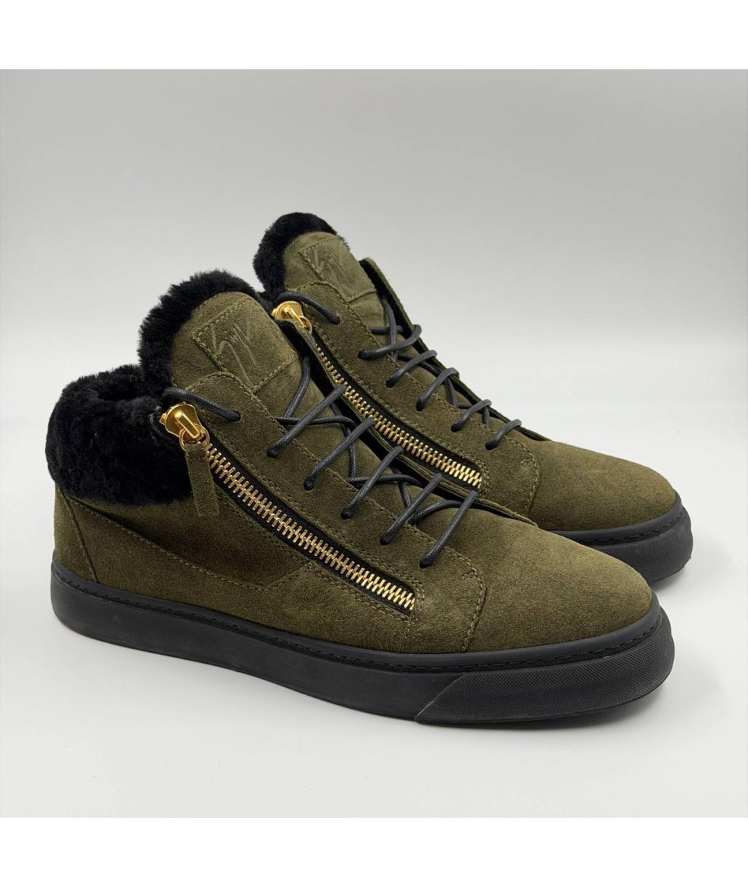 GIUSEPPE ZANOTTI DESIGN Хаки замшевые высокие кроссовки / кеды, фото 6