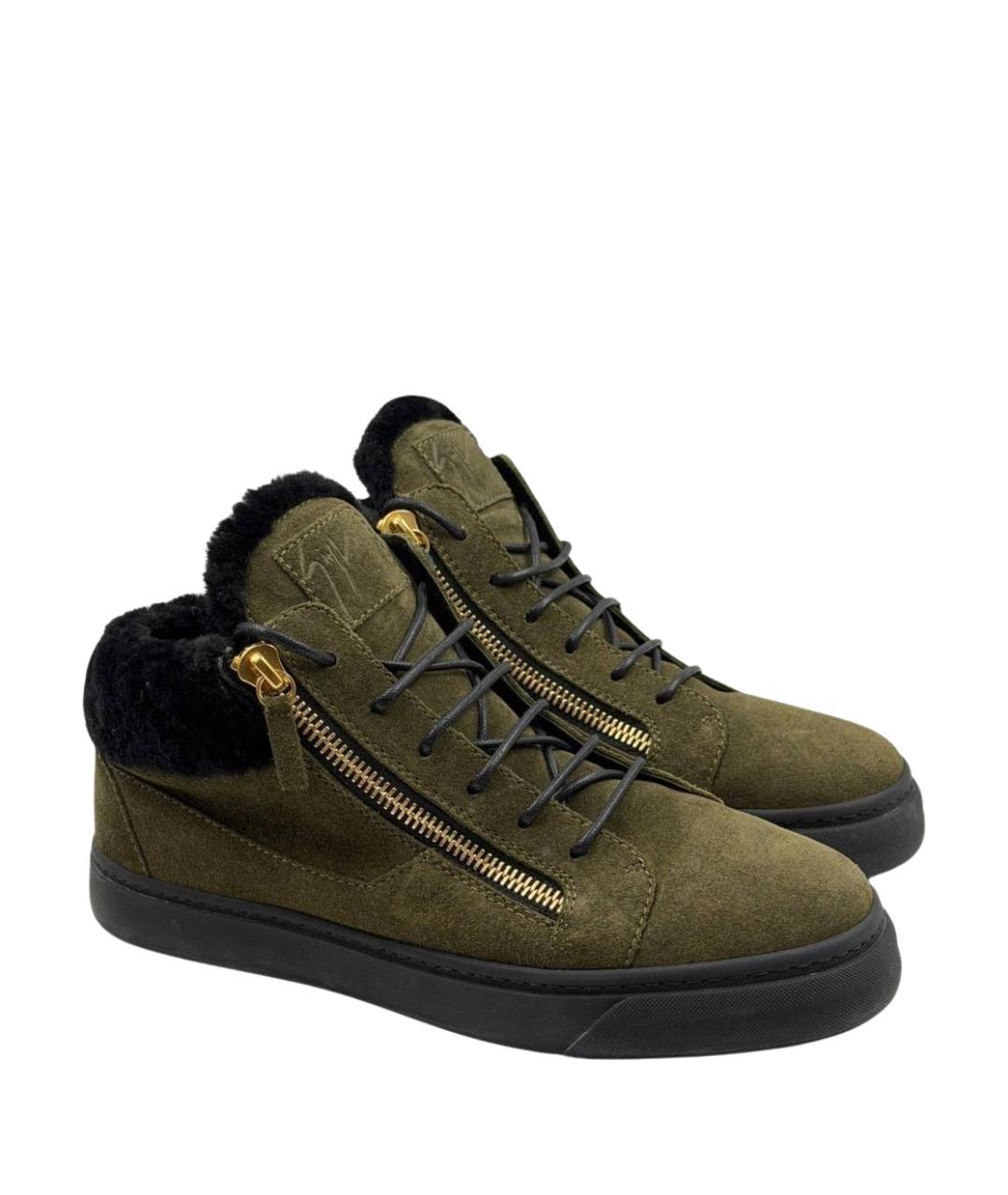 GIUSEPPE ZANOTTI DESIGN Хаки замшевые высокие кроссовки / кеды, фото 7