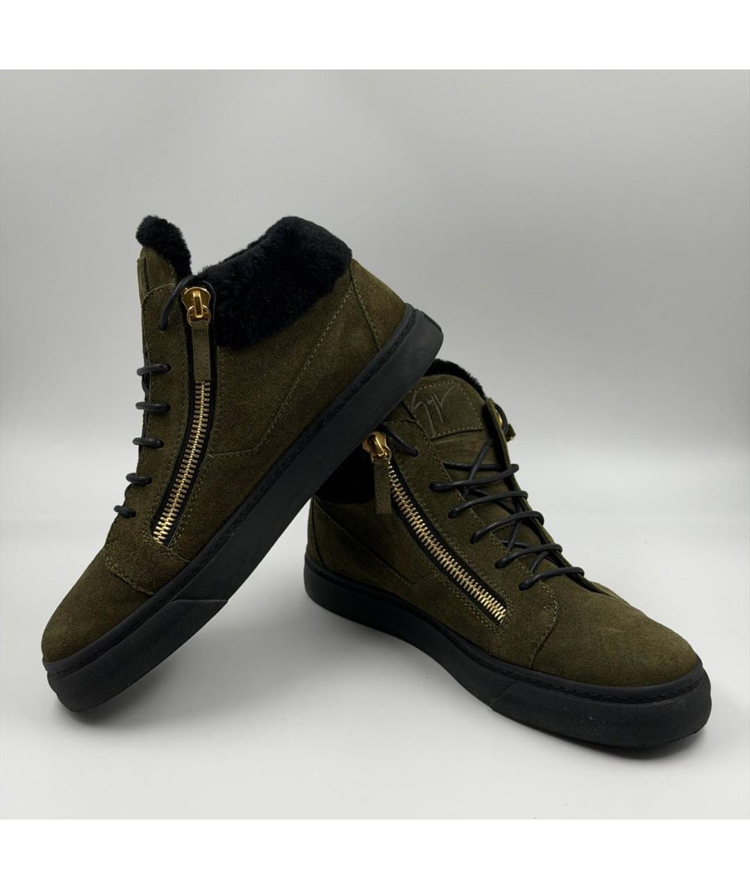 GIUSEPPE ZANOTTI DESIGN Хаки замшевые высокие кроссовки / кеды, фото 4