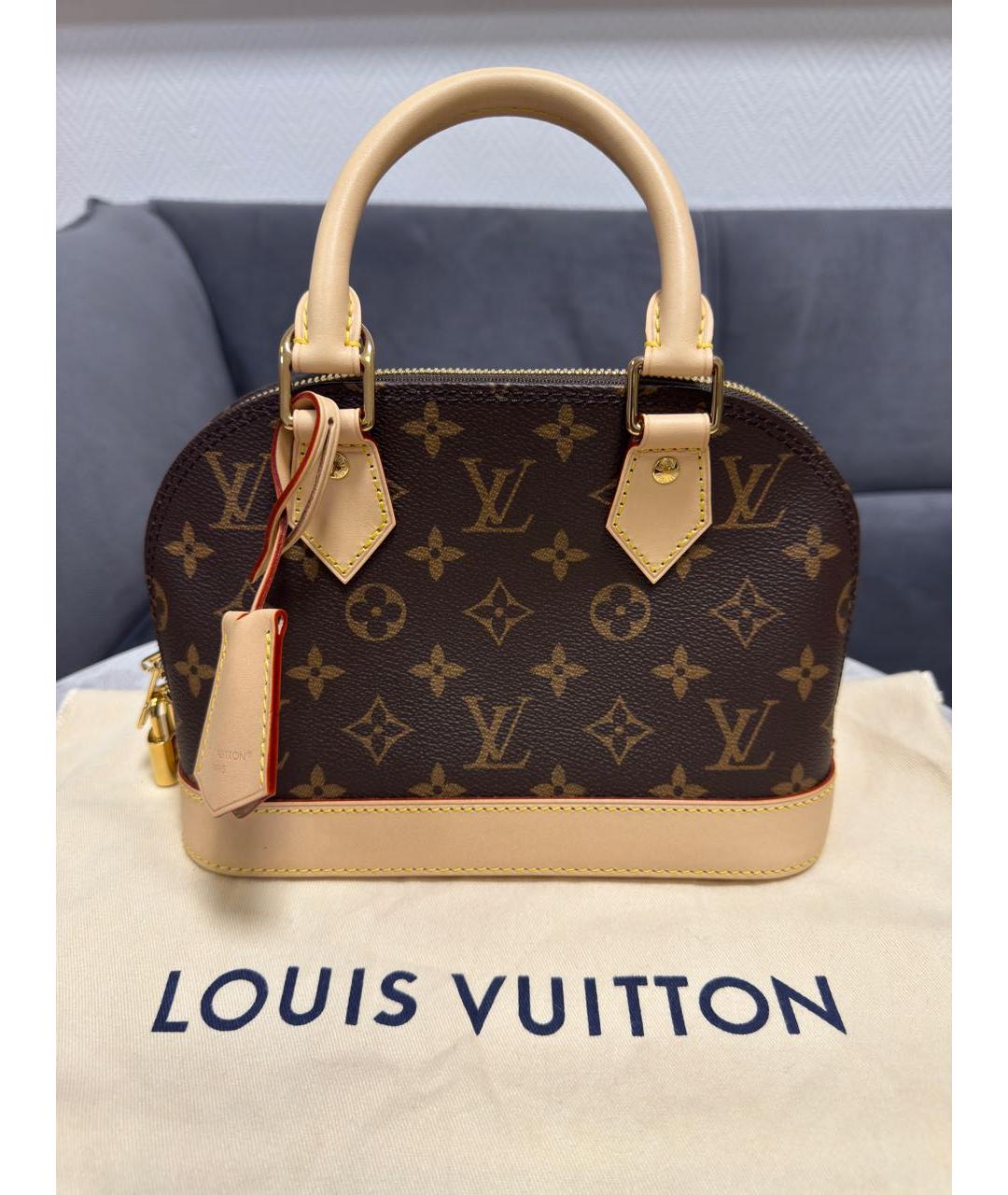 LOUIS VUITTON Коричневая кожаная сумка с короткими ручками, фото 8