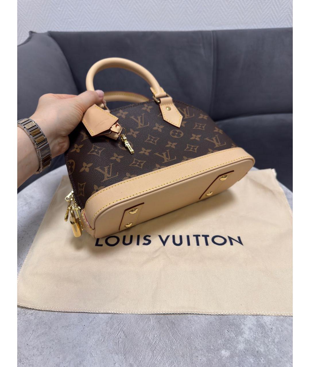 LOUIS VUITTON Коричневая кожаная сумка с короткими ручками, фото 3