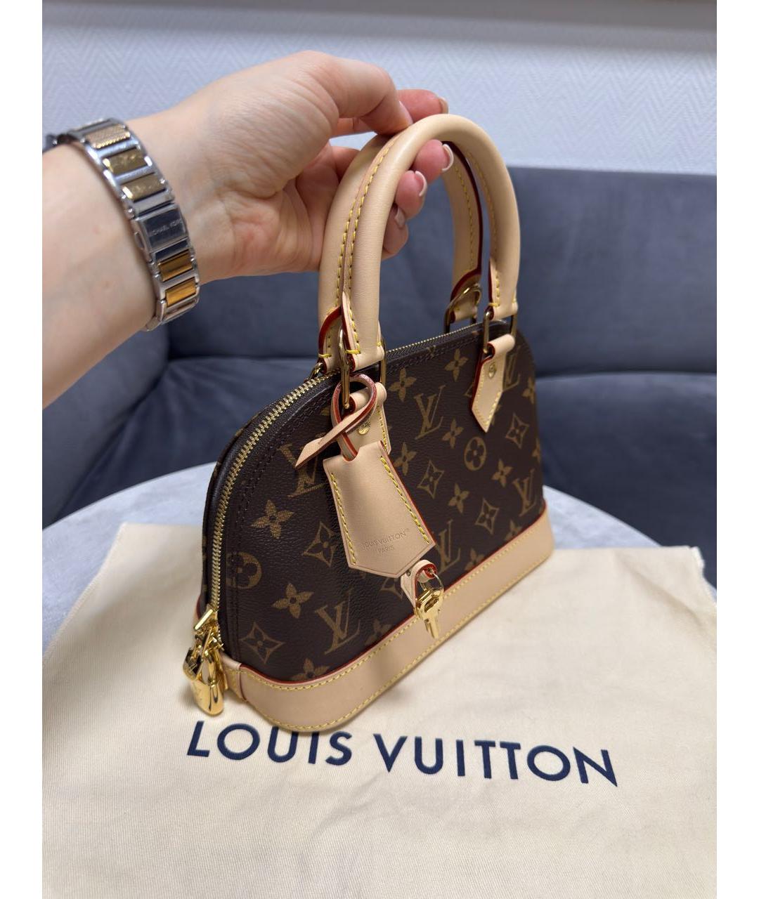 LOUIS VUITTON Коричневая кожаная сумка с короткими ручками, фото 2