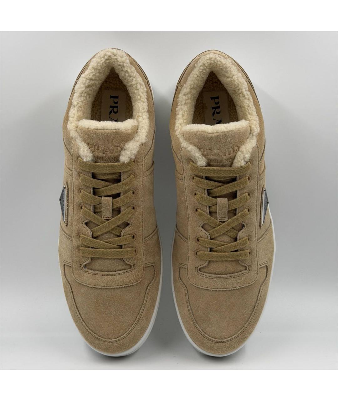 PRADA Бежевые замшевые низкие кроссовки / кеды, фото 2